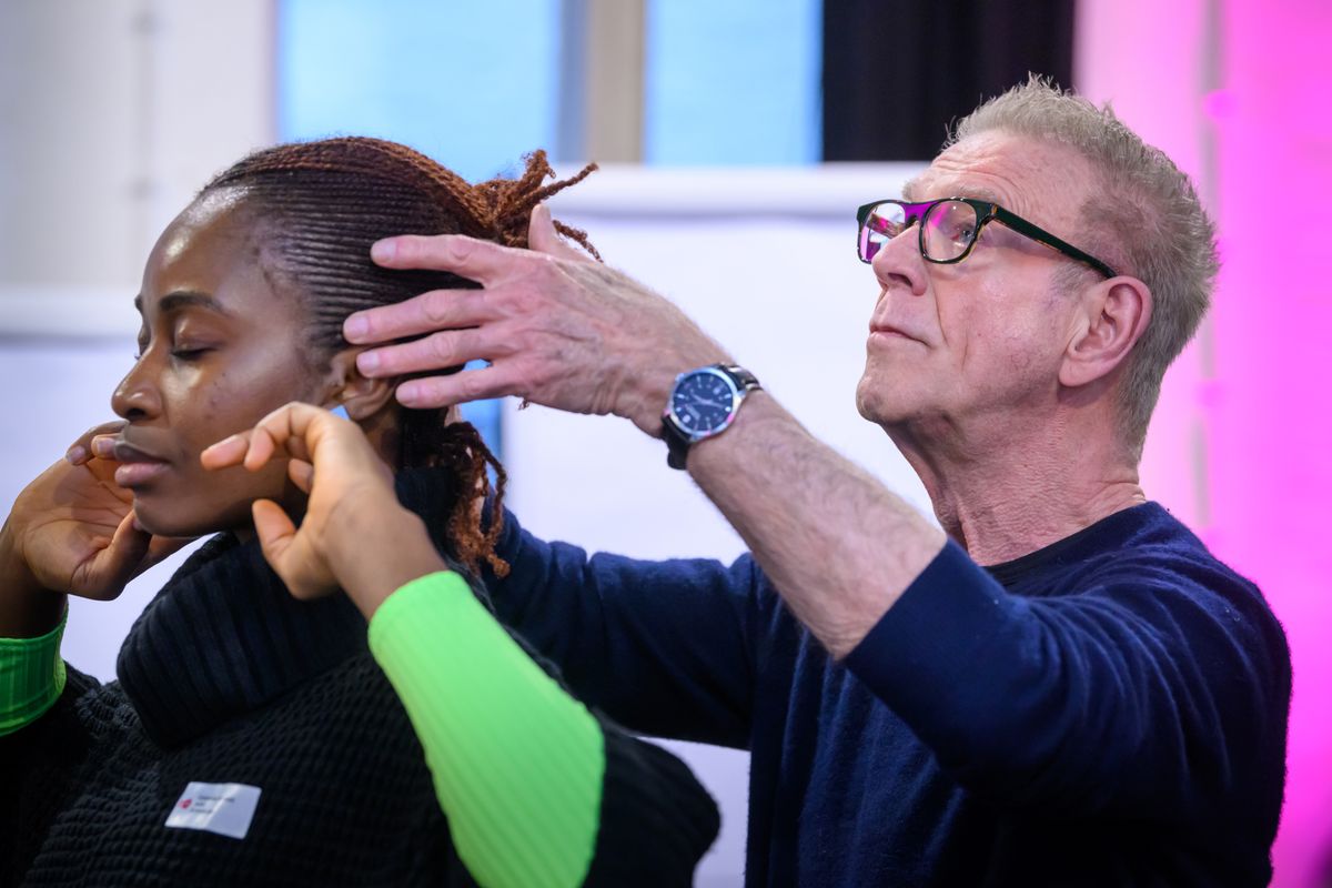 Jean Louis Rodrigue guides Uzoamaka Aniunoh during the Acting Studio Workshop.